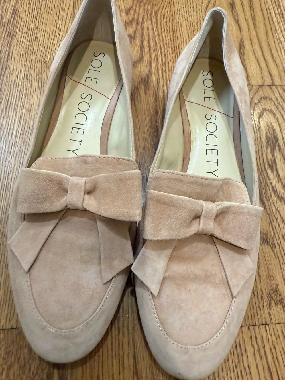 Sole Society Blush Suede Bow Loafers
